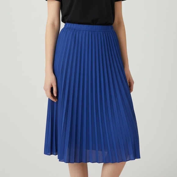 Vtg Royal Blue Pleated Skirt Sz 14 | Made in France 90s Designer Career Office - Picture 1 of 8